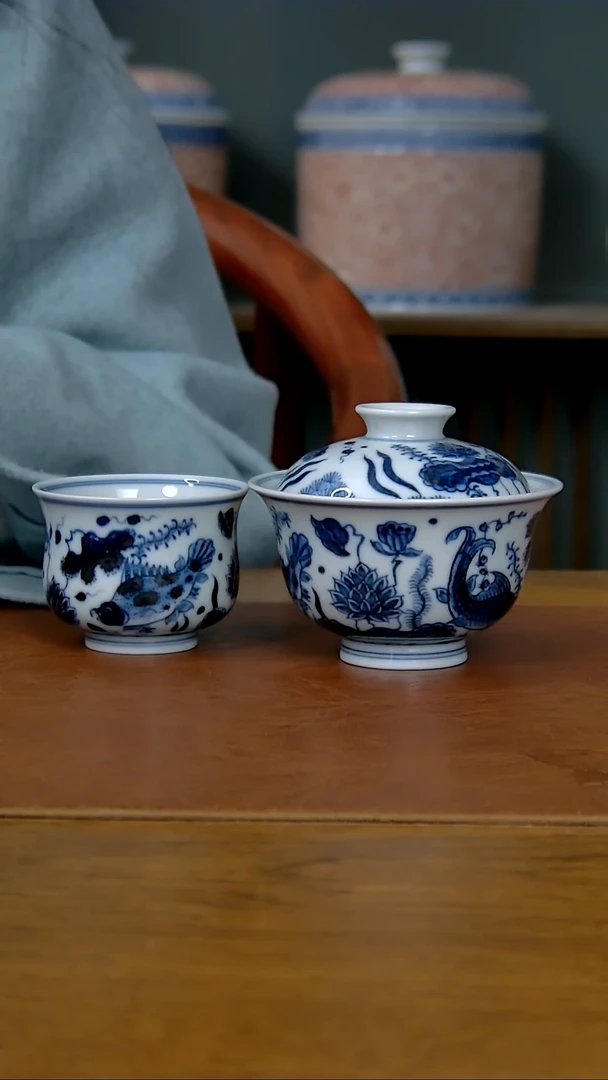 【闪购商品】陶瓷仿明鱼藻两件套+