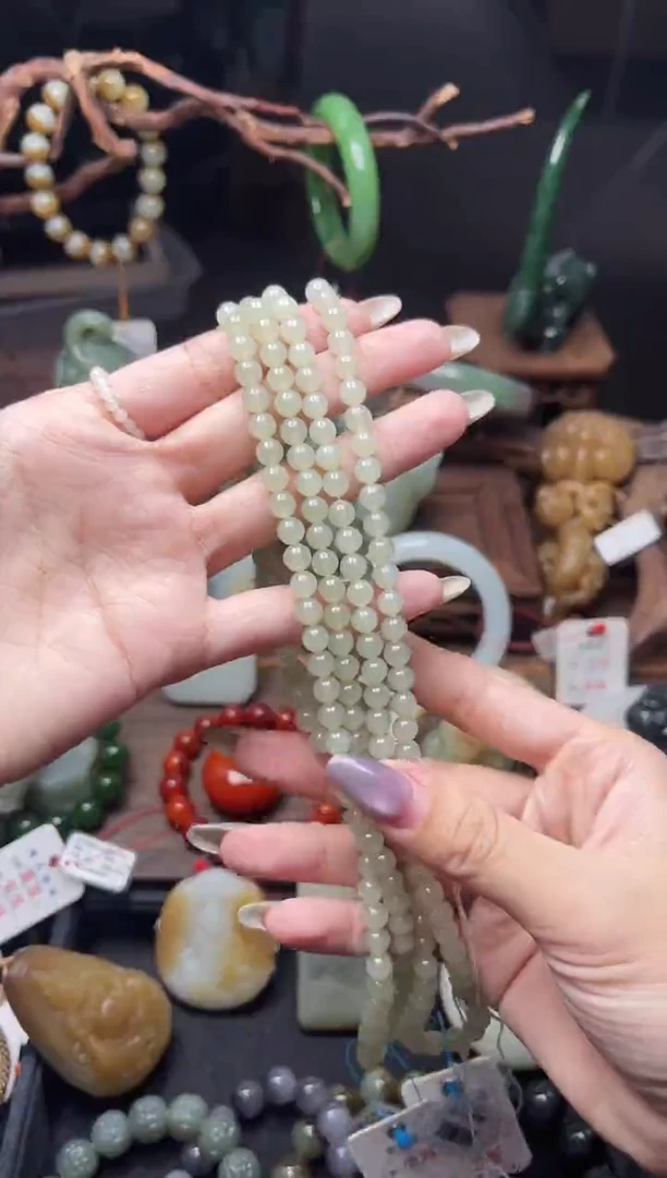 和田玉未镶嵌项链108卡6且末迪克兰 珠链多样性发一有瑕疵