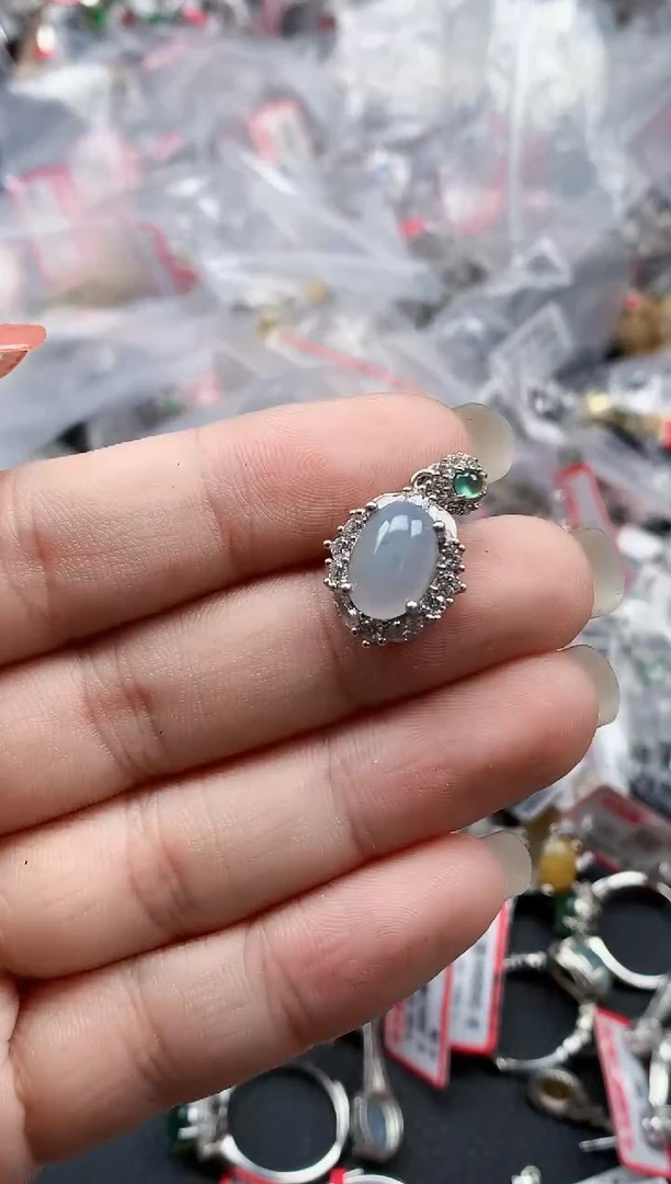 银S925镶嵌戒指翡翠天然A货缅甸翡翠