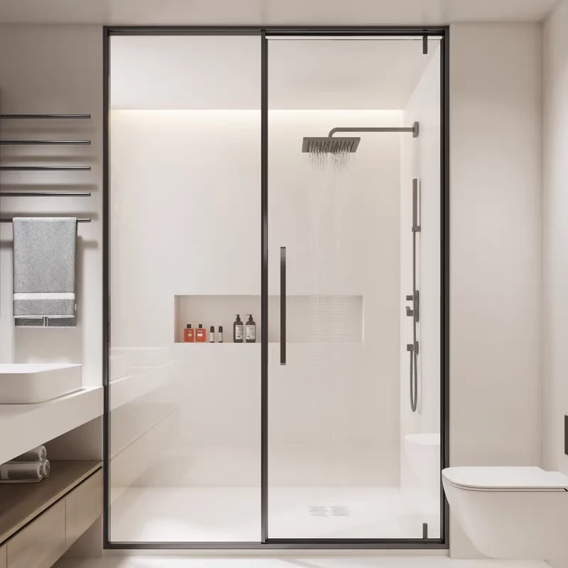 极窄一字型淋浴房卫生间隔断干湿分离浴室极简玻璃平开门浴屏定制