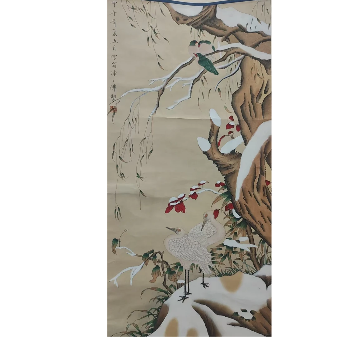 陈    花鸟立轴40*98约3.5平尺