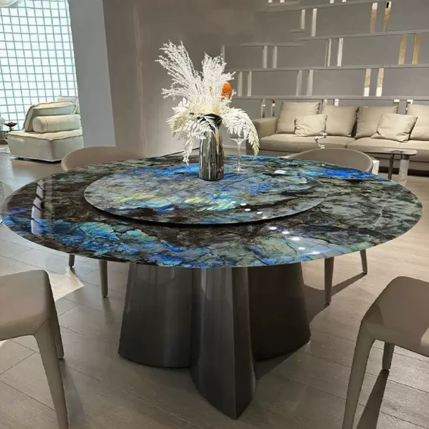 【奢石圆桌】意式简约天然奢石餐桌高端小户型圆形奢石餐桌椅组合