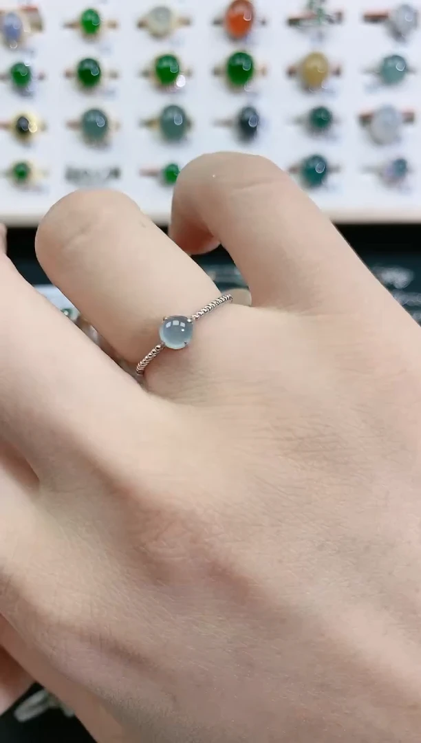 翡翠戒指银S925镶嵌天然翡翠