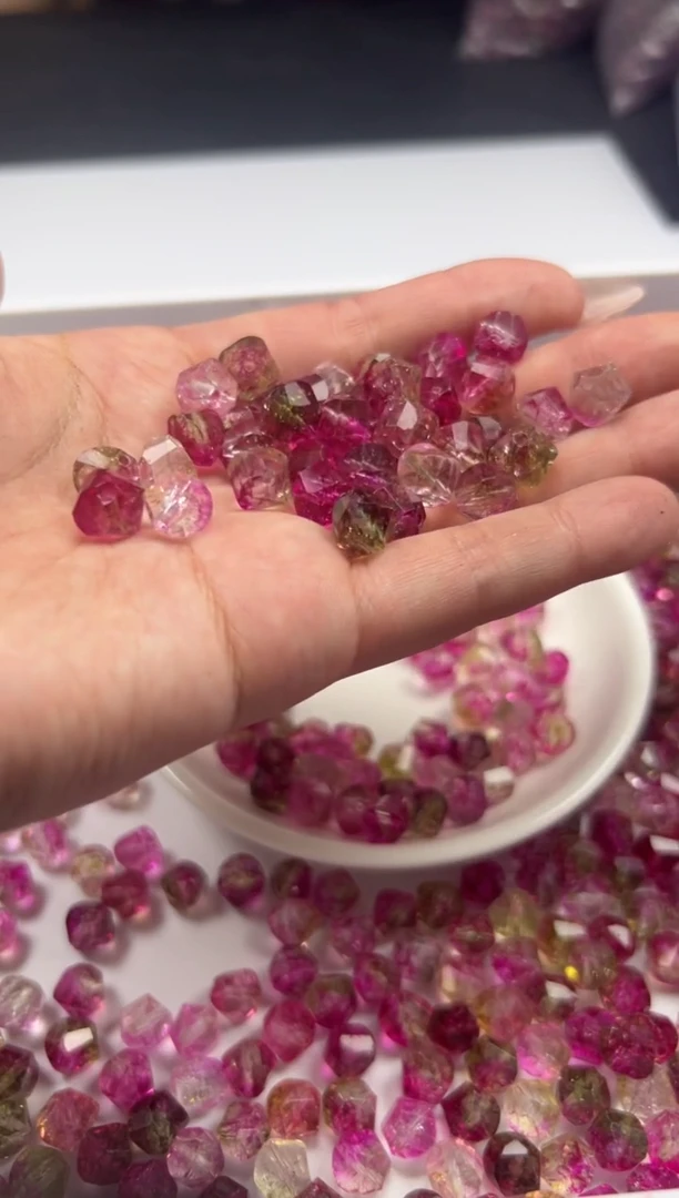 未镶嵌颈饰碧玺w1848西瓜碧玺扭珠10mm*15颗