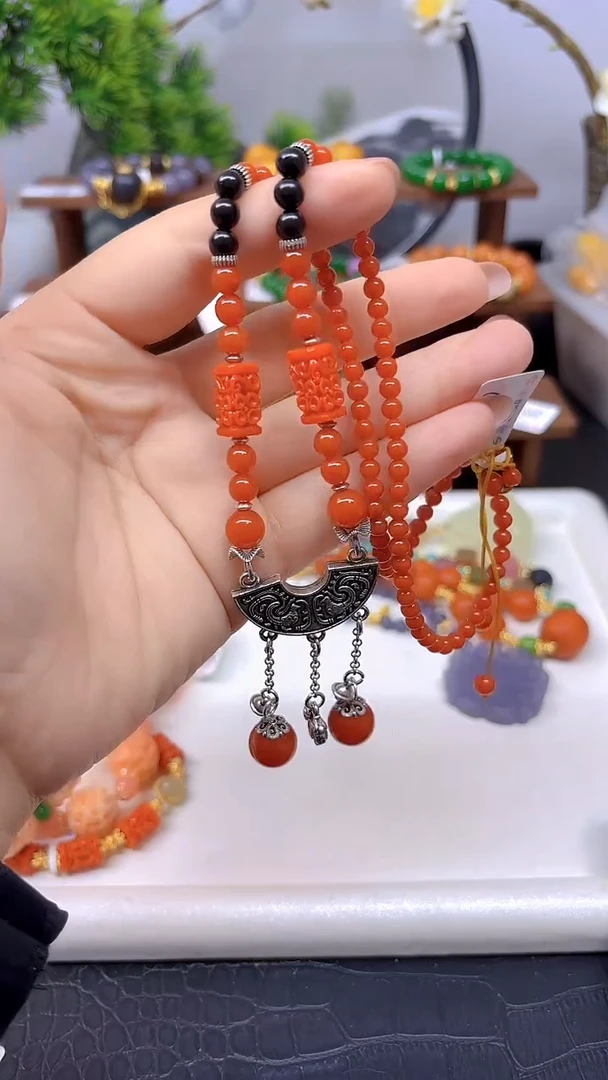 颈饰银S925镶嵌南红玛瑙M804