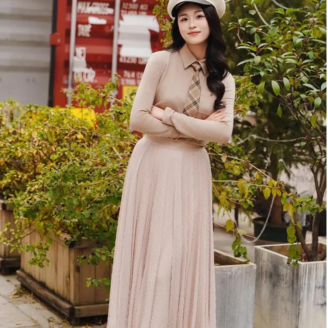 GIRDEAR/哥弟新款春装气质显瘦松紧腰百褶纱裙高腰半身裙1200352