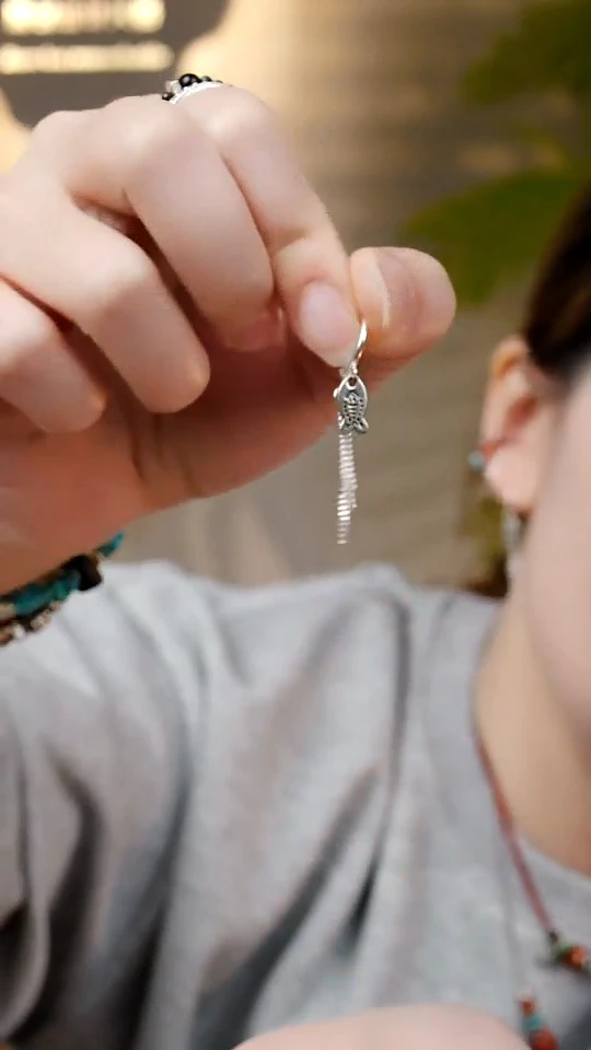 无925银55 小鱼流苏纯银耳饰小鱼流苏耳环1只