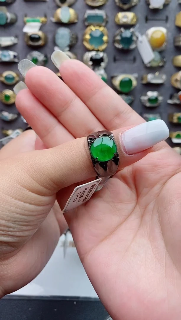 银S925镶嵌戒指翡翠淘*天然翡翠男戒
