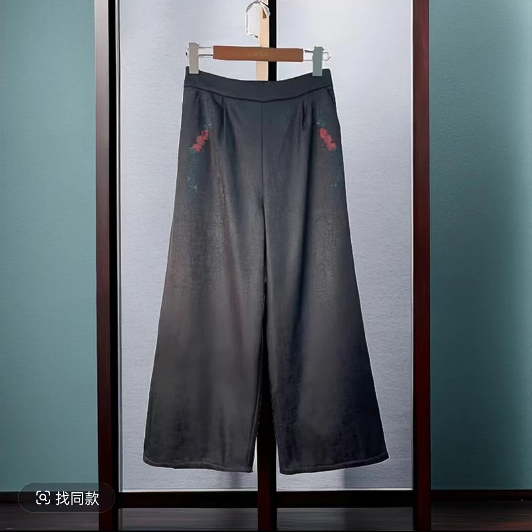 【老料刺绣】新中式重工刺绣松紧腰老料休闲裤气质国风阔腿裤女236