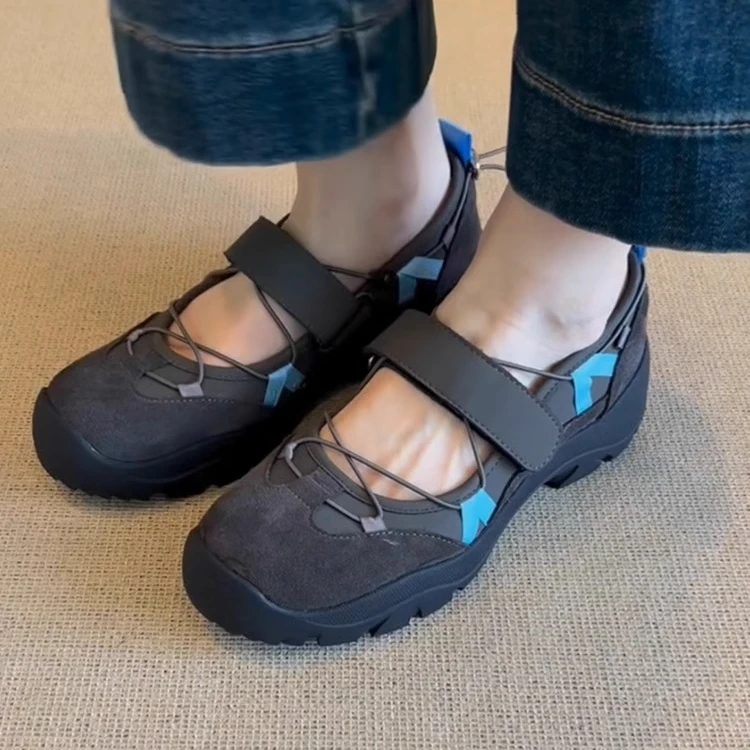 复古厚底浅口魔术贴玛丽珍鞋女小众设计运动休闲气质百搭软底单鞋