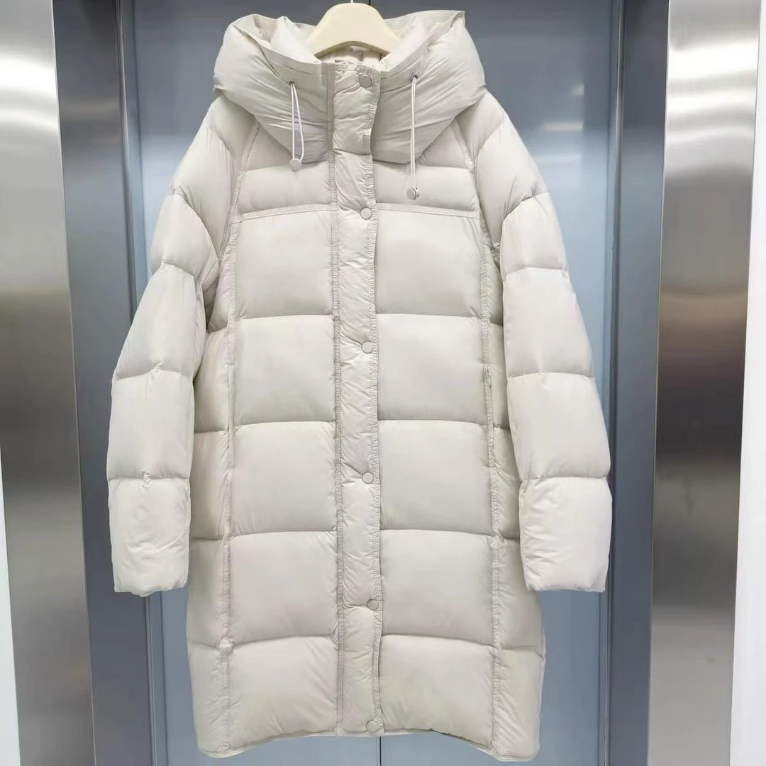 新国标90白鸭绒保暖纯色长款羽绒服