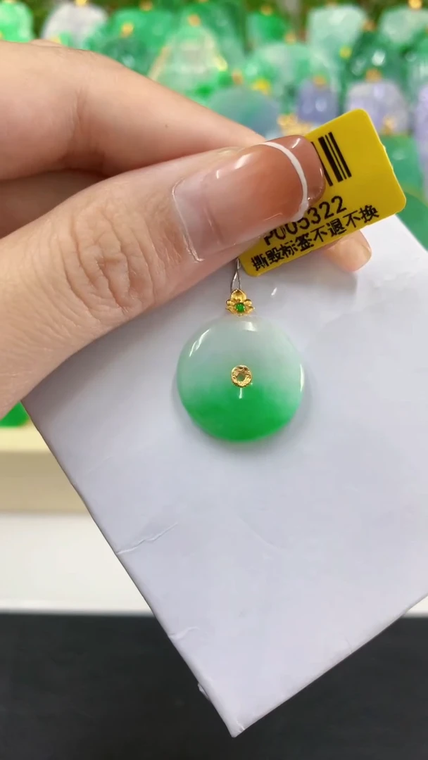 吊坠(不含链)18K金镶嵌翡翠挂件