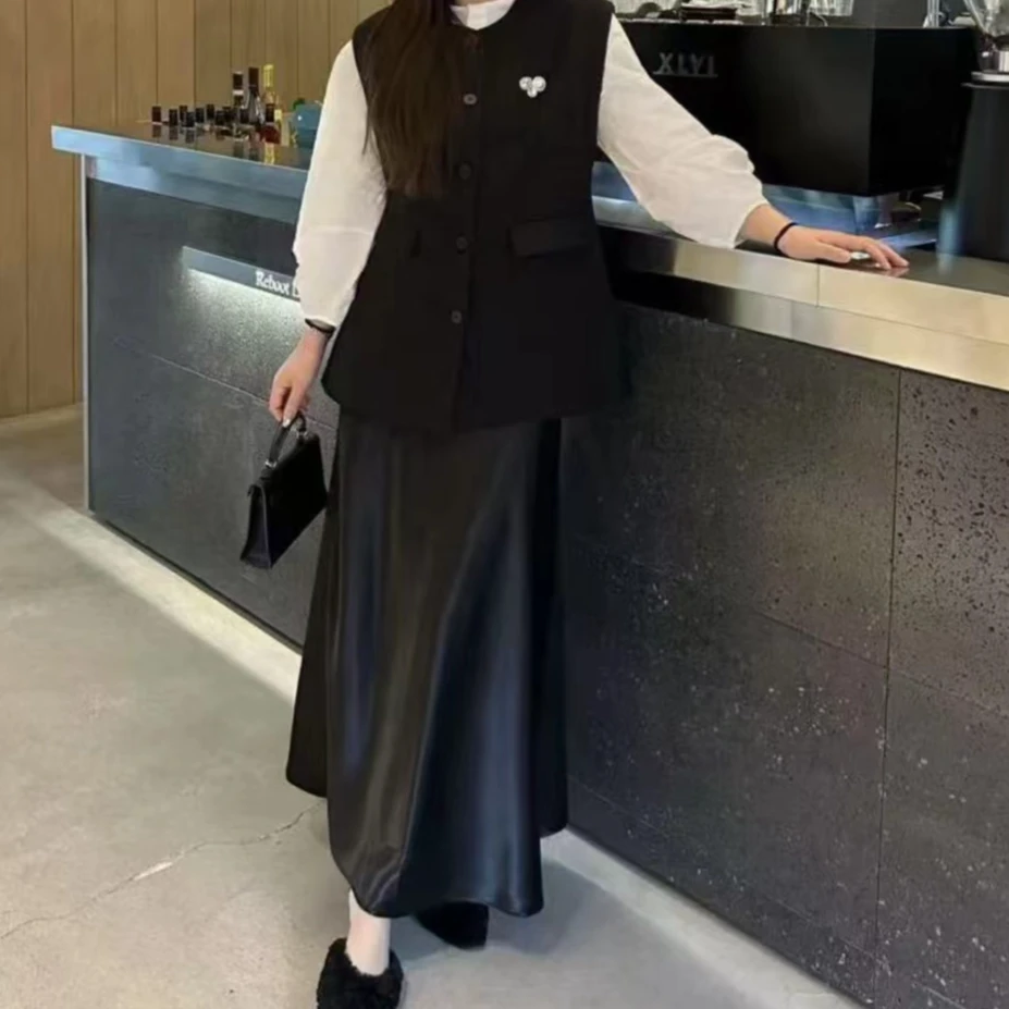 高级感老钱风显瘦收腰设计感气质衬衫马甲半身裙套装