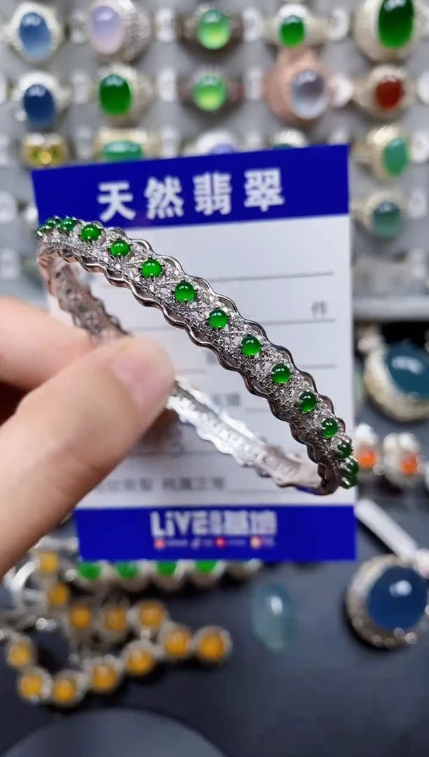 翡翠手镯银S925镶嵌113