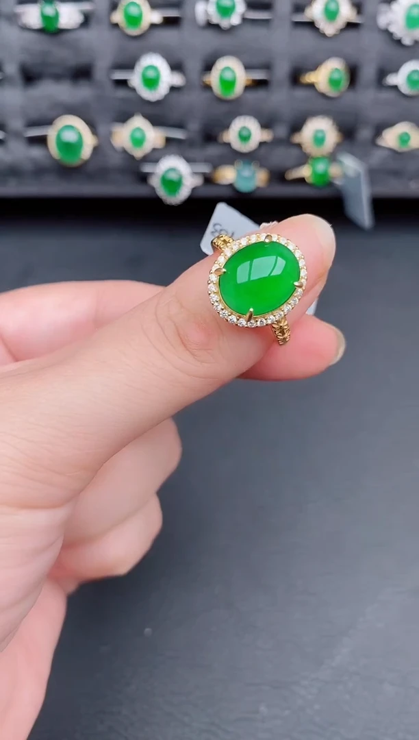 银S925镶嵌戒指翡翠天然a货翡翠190