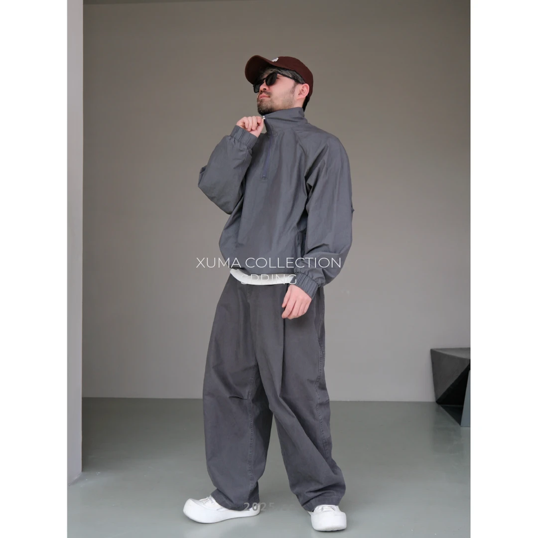 XUMA 2025春季半拉链户外防风防水宽松百搭通勤纯色冲锋衣