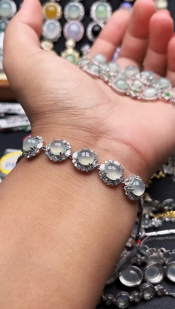 银S925镶嵌手链翡翠缅甸天然A货翡翠S925银镶嵌