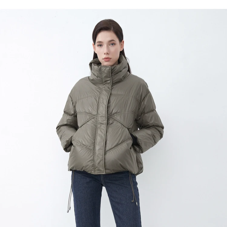 sdeer圣迪奥秋冬款黑色休闲高领假两件宽松短款羽绒服S21482401