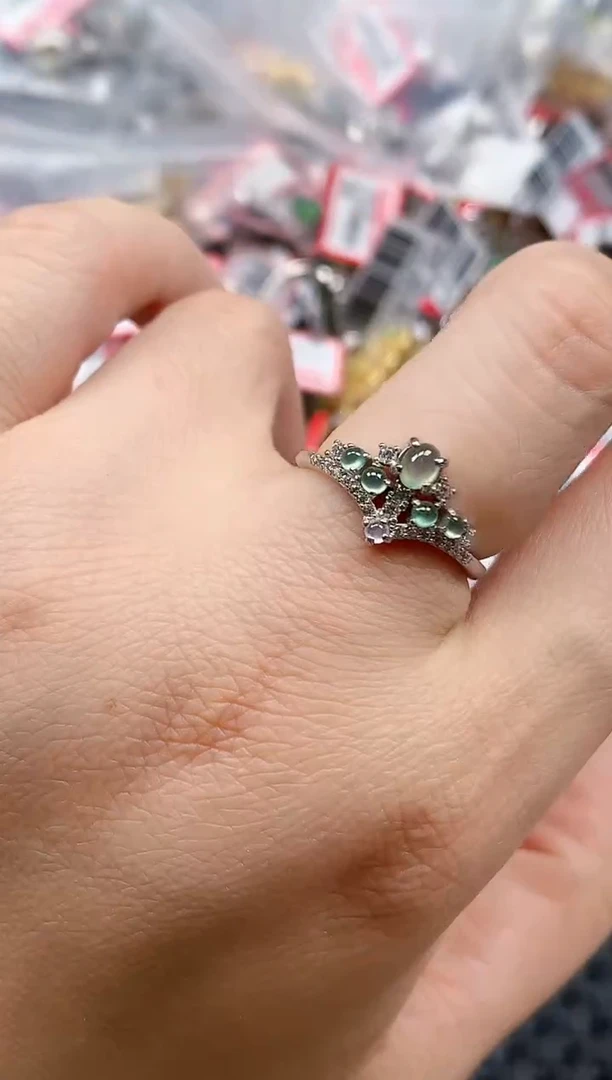 银S925镶嵌戒指翡翠天然A货缅甸翡翠