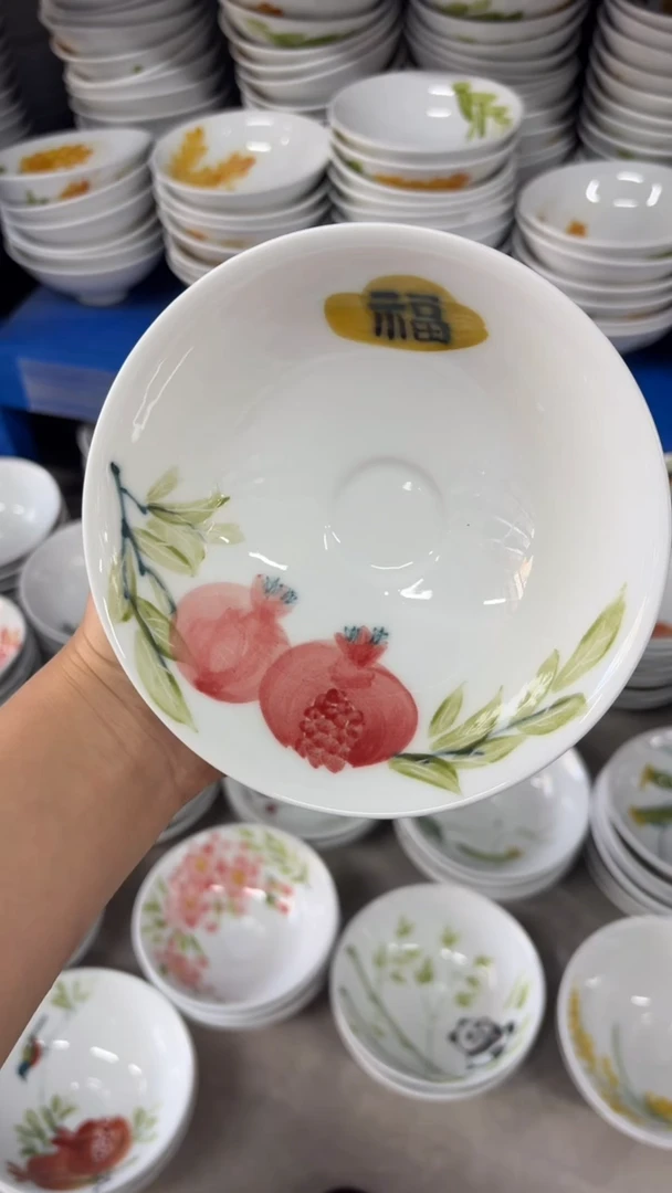 瓷片景德镇陶瓷食品级手绘釉中彩-斗笠碗