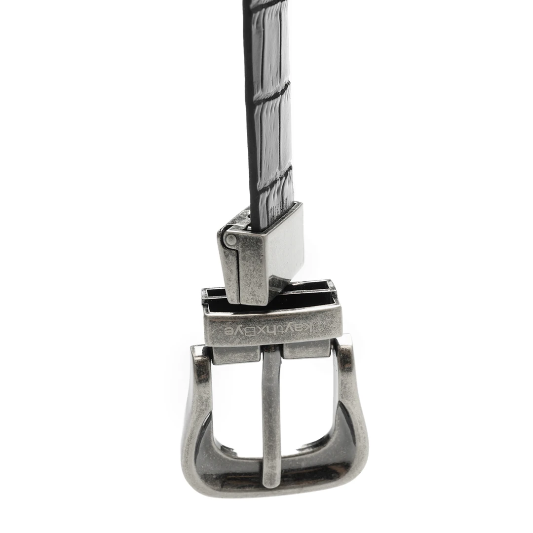 OkayThxBye 双面用旋转扣头鳄鱼纹棕色头层牛皮腰带皮带