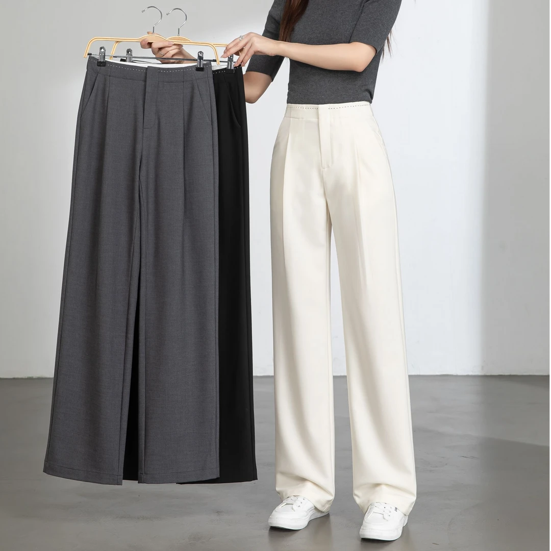 夏季百搭风阔腿裤直筒裤春夏口袋高腰休闲裤百搭9766