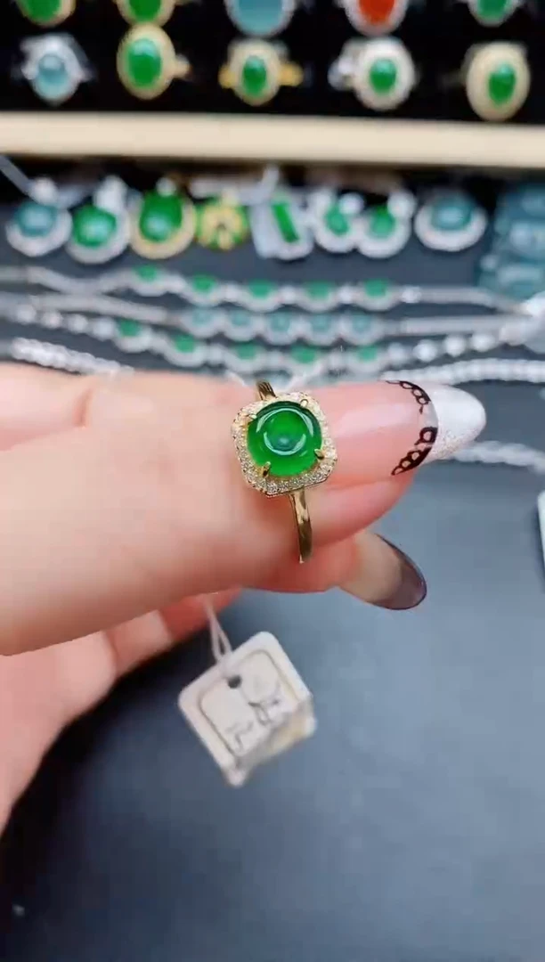 翡翠戒指银S925镶嵌8600