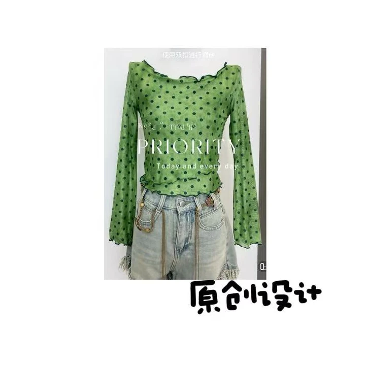 【二号女装】双层扎染晕染网纱衣长袖t恤女上衣1