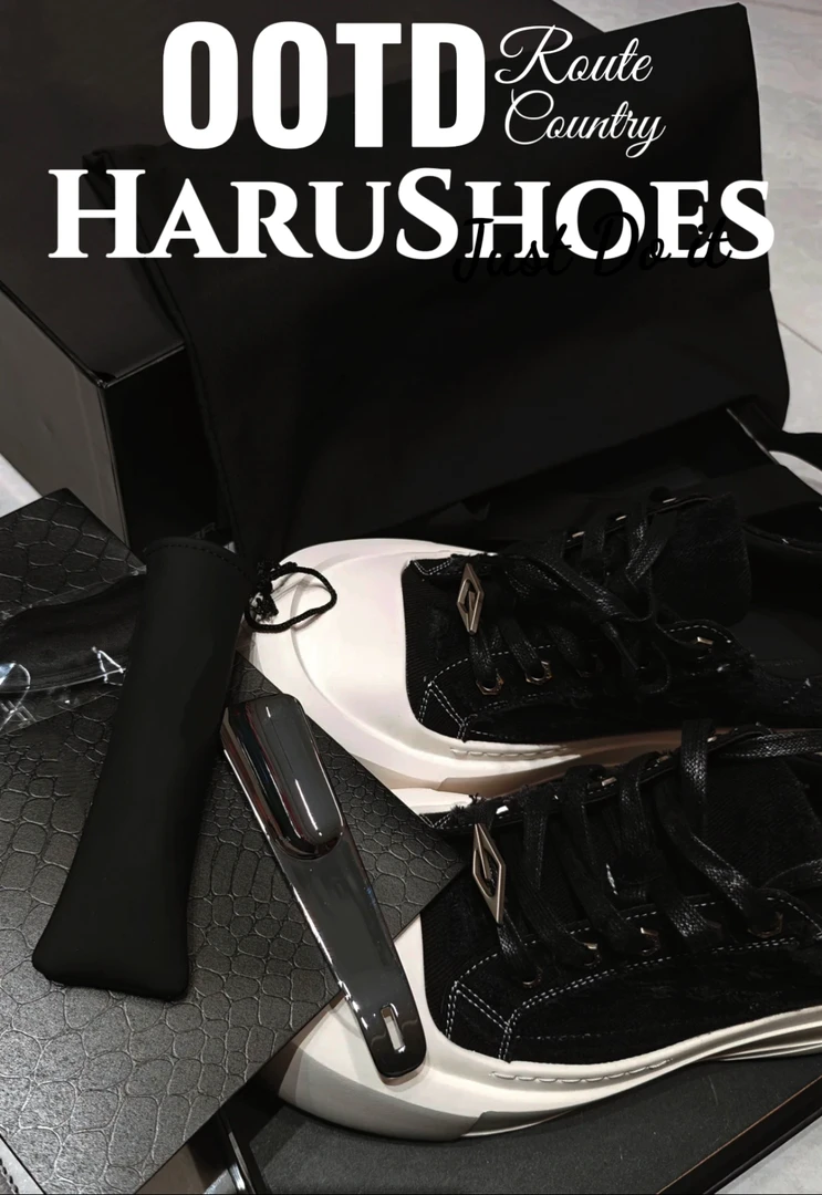 「HaruShoes」夏日方头牛仔弧月板鞋时尚百搭黑白经典高街复古