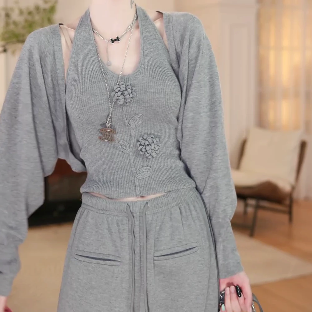 真两件套披肩加背心针织衫修身显瘦 百搭上衣C5911