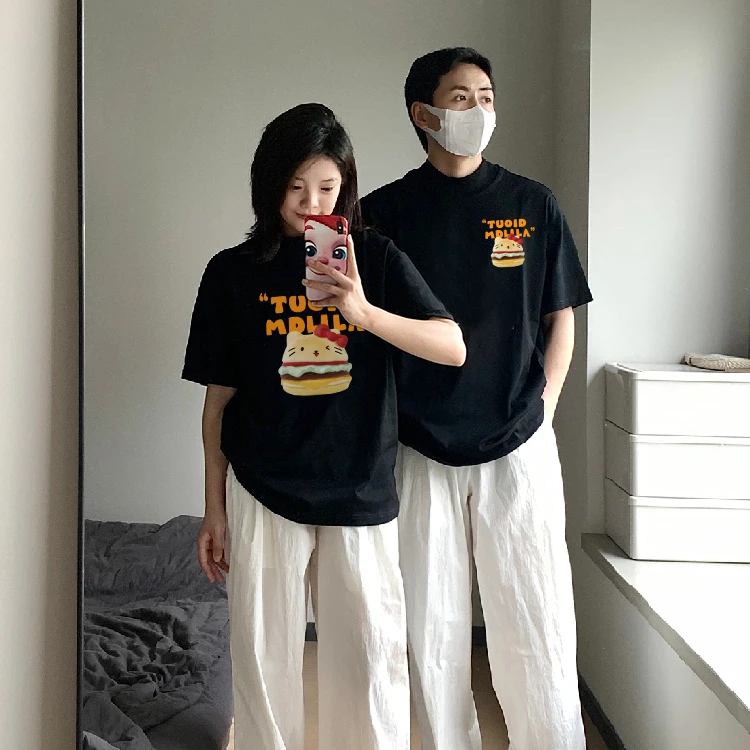 【两件装】特别的情侣装t恤汉堡猫夏天款2025新款高级网红小众短袖