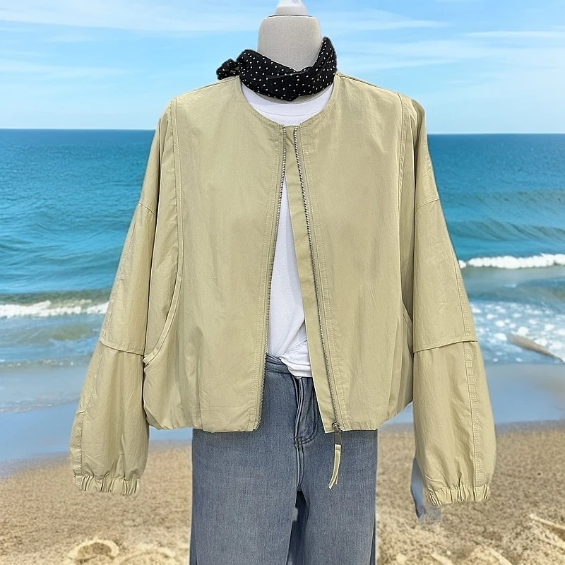 韩系圆领冲锋衣短外套女春季2025新款小个子休闲百搭高级感棒球服