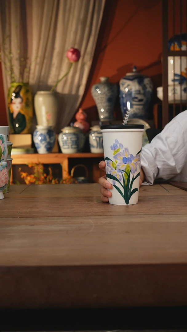 景德镇釉下手绘陶瓷茶具，咖啡杯