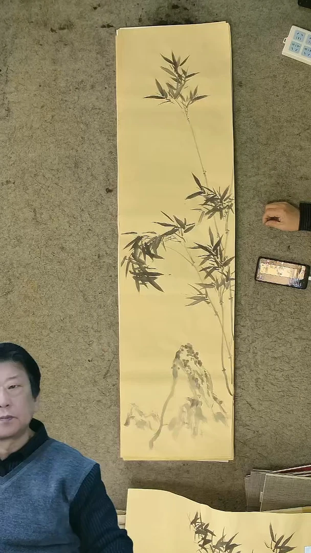 国画四尺对开  墨竹条屏 34*138cm