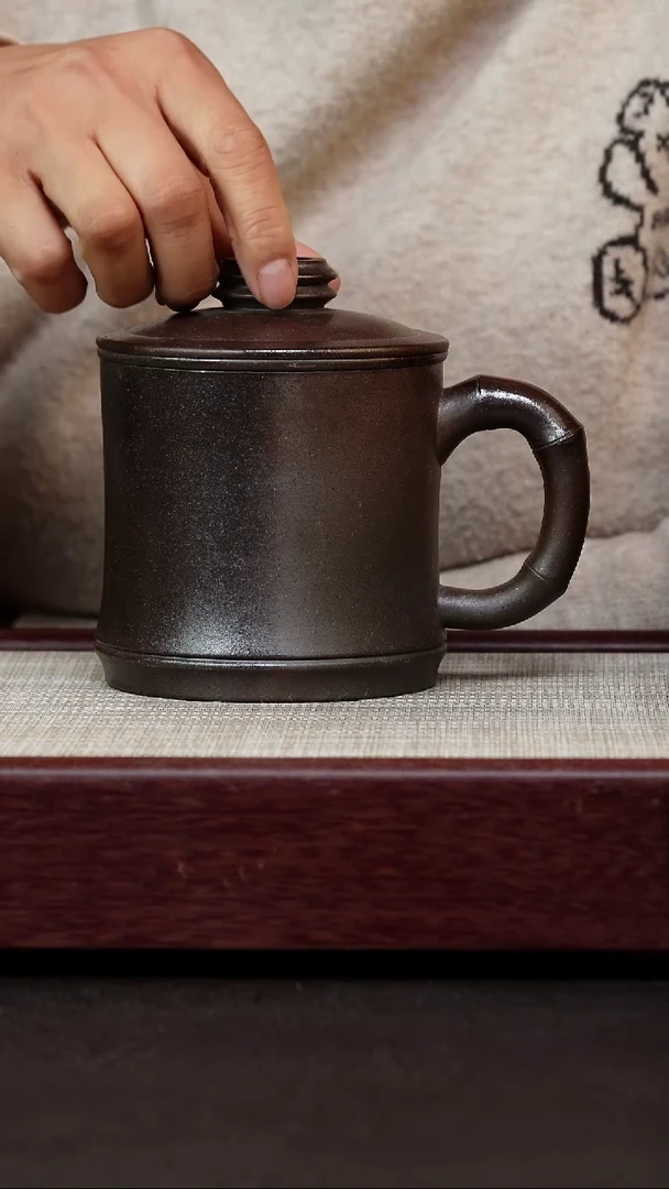 茶杯紫砂柴烧竹节三件套