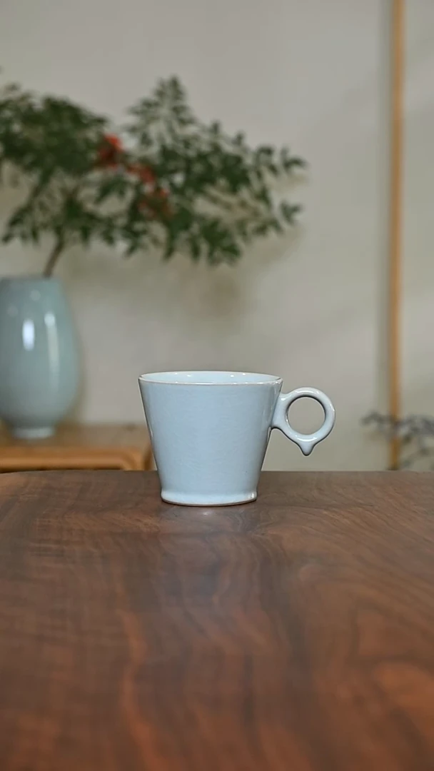 咖啡杯 天青 微瑕 无款