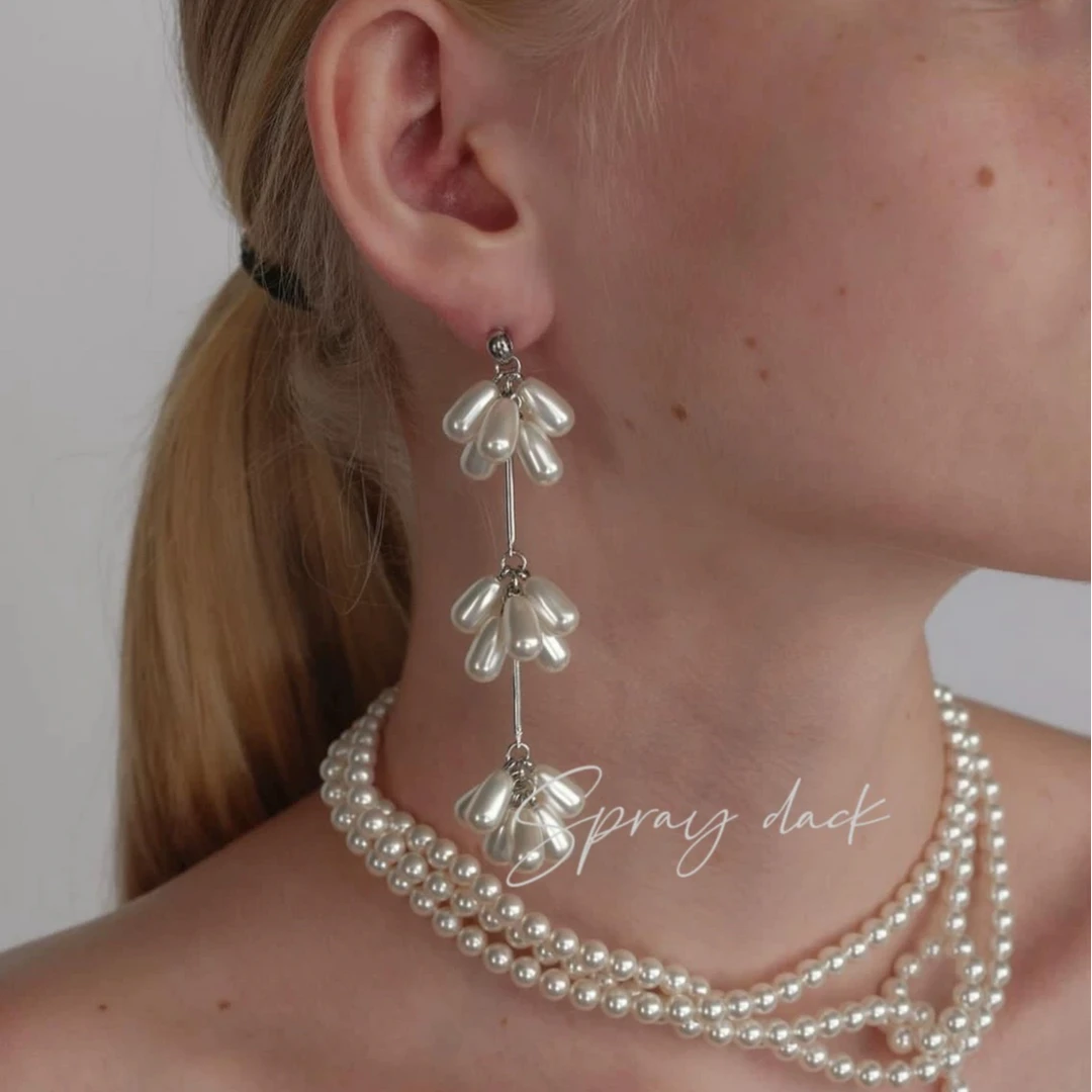 铜合金仿珍珠耳饰 nana同款小众设计师款珍珠流苏长款耳环泪珠女