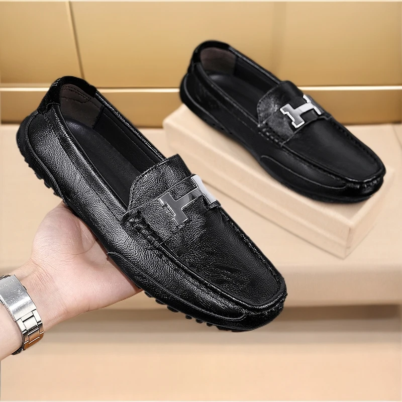 唐戈真皮豆豆鞋男士舒适百搭夏季透气驾车鞋外贸大码韩版休闲皮鞋