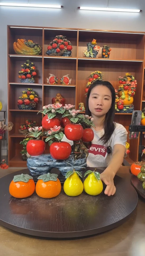 陶瓷六苹果树摆件
