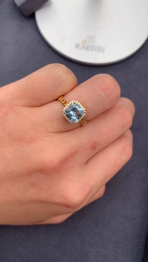 【闪购商品】海蓝宝石戒指18K金镶嵌1.3ct海蓝宝石戒指