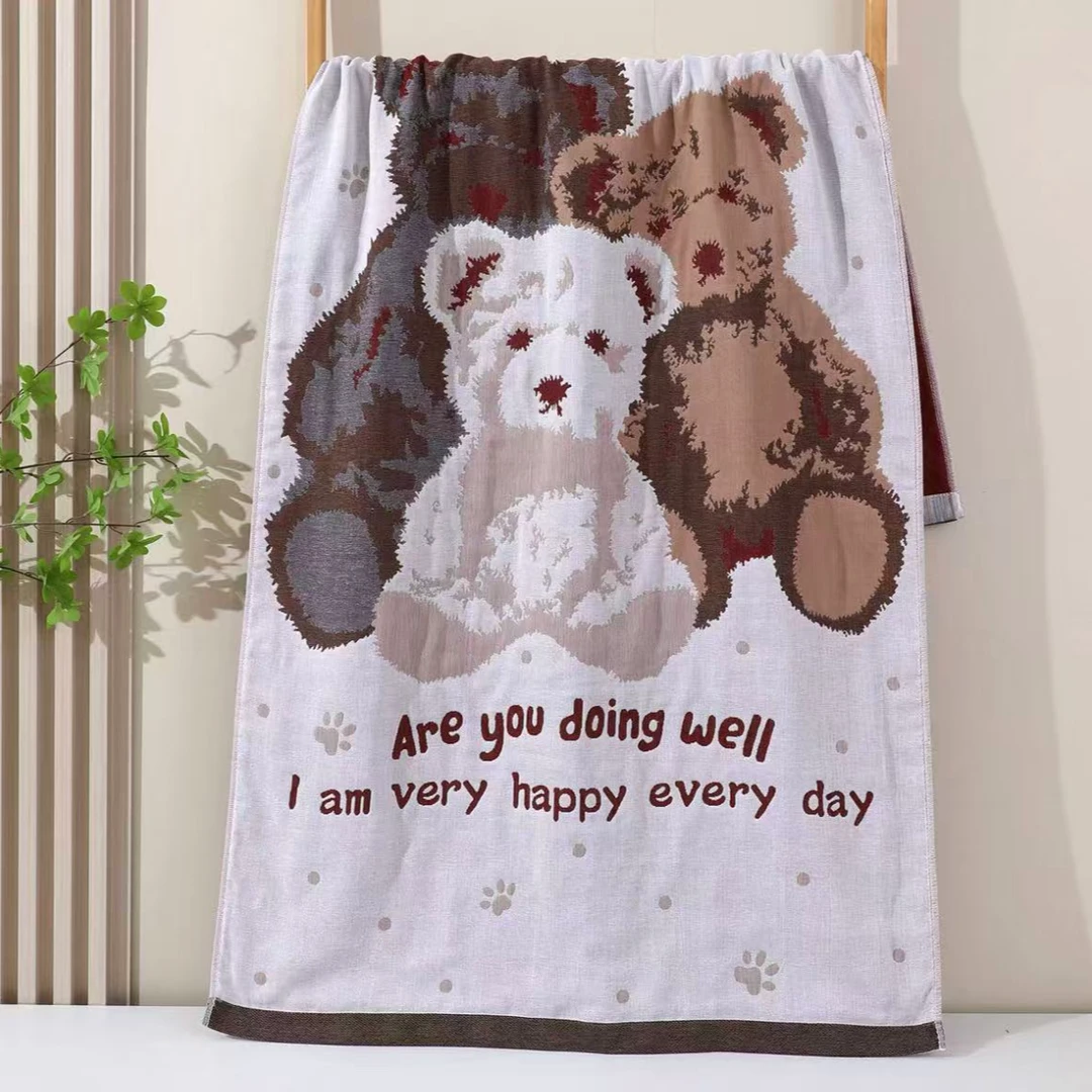 【小熊一家】80*160多层全棉纱布浴巾多功能柔软亲肤家用洗澡