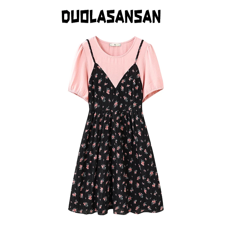 哆啦大码女装甜妹长短款碎花雪纺遮肉显瘦大码连衣裙525279