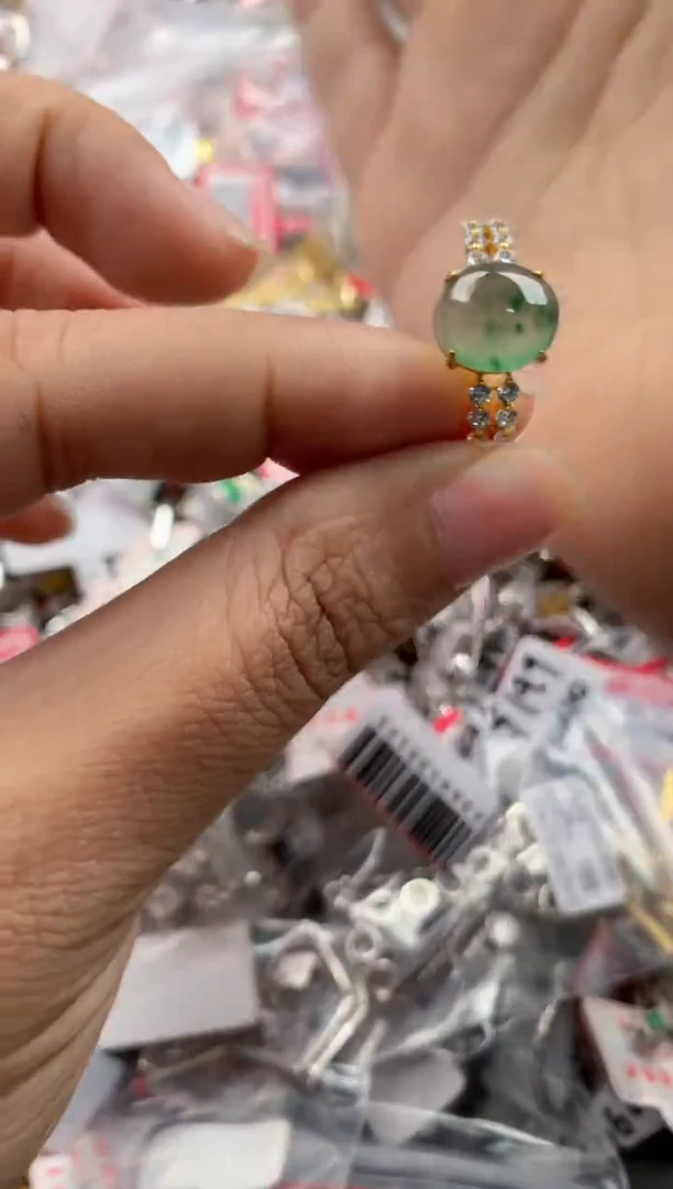银S925镶嵌戒指翡翠444             7