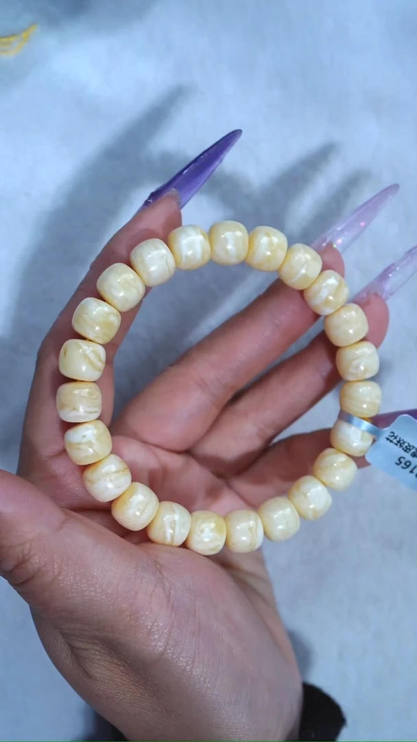 手链蜜蜡未镶嵌165，典藏级10mm瓷白浓蜡虎皮妖华