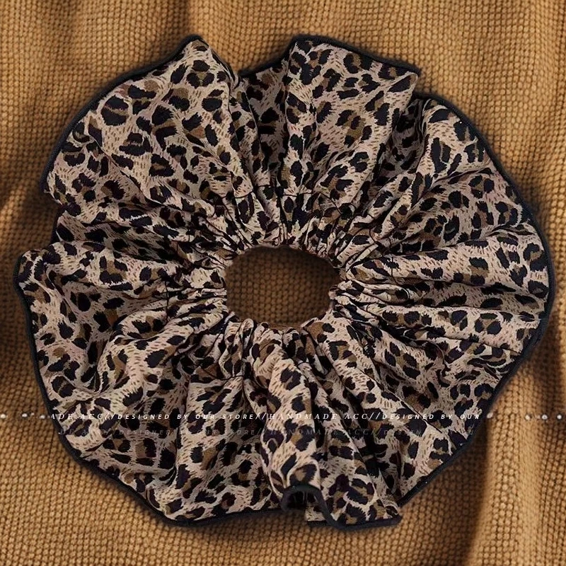 超大辣妹豹纹双层大肠发圈气质温柔高级发绳头花发圈韩版高级