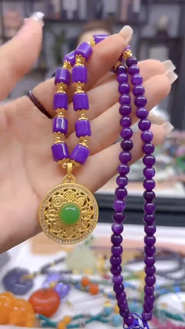 银S925镀金镶嵌苏纪石（舒俱来）毛衣链DIY款M724