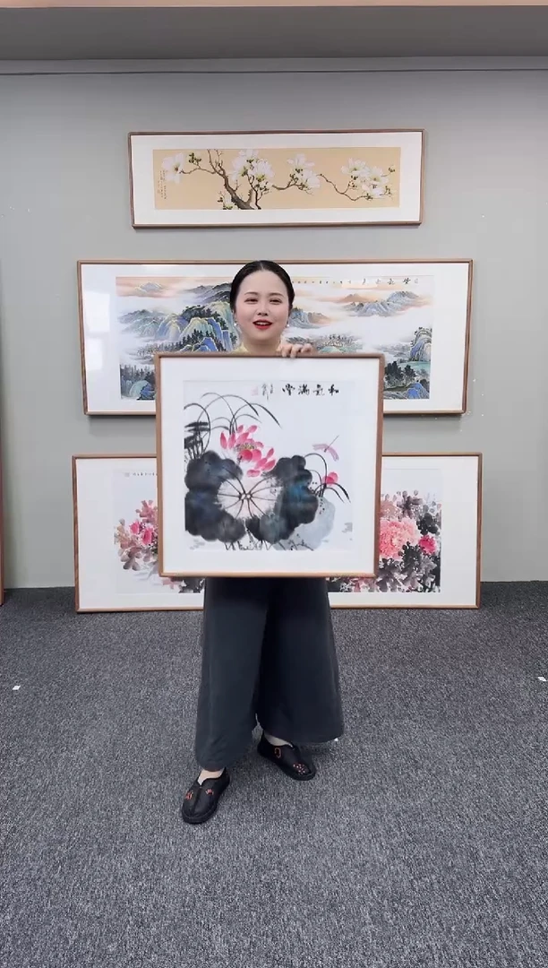 国画荷花60*60手绘作品