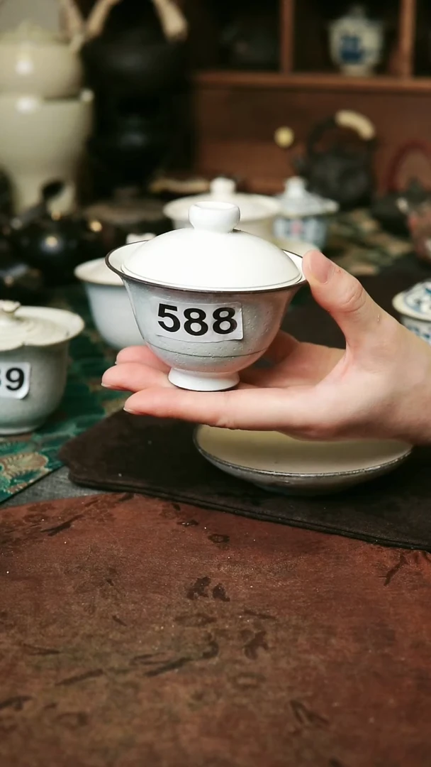 紫砂全手工粉引系列-120毫升盖碗