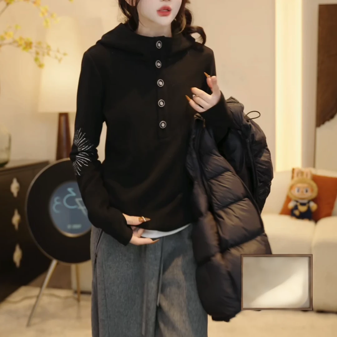 『静奢时光』冬季加绒加厚保暖连帽卫衣休闲内搭重工亮钻LK2507786