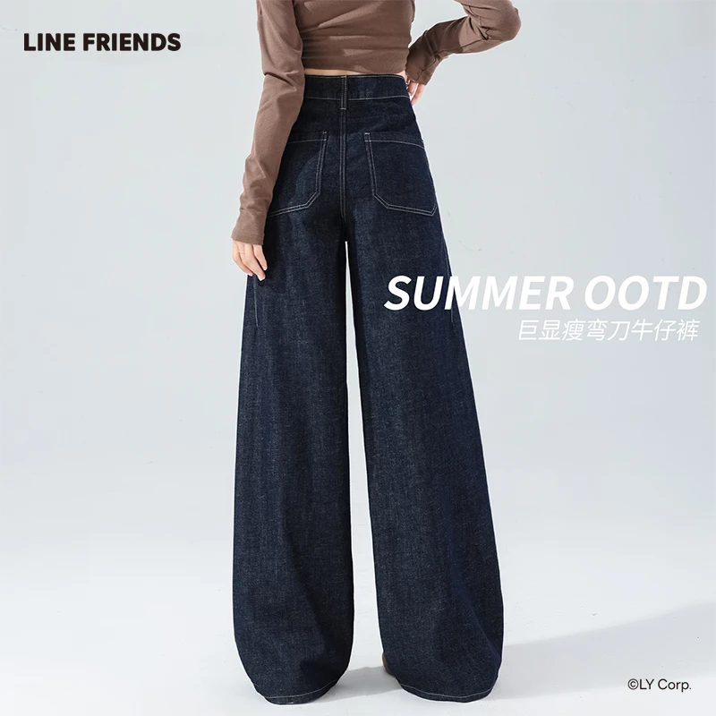 LINEFRIENDS美式牛仔裤女夏季2025新款高个子弯刀阔腿潮牌休闲裤